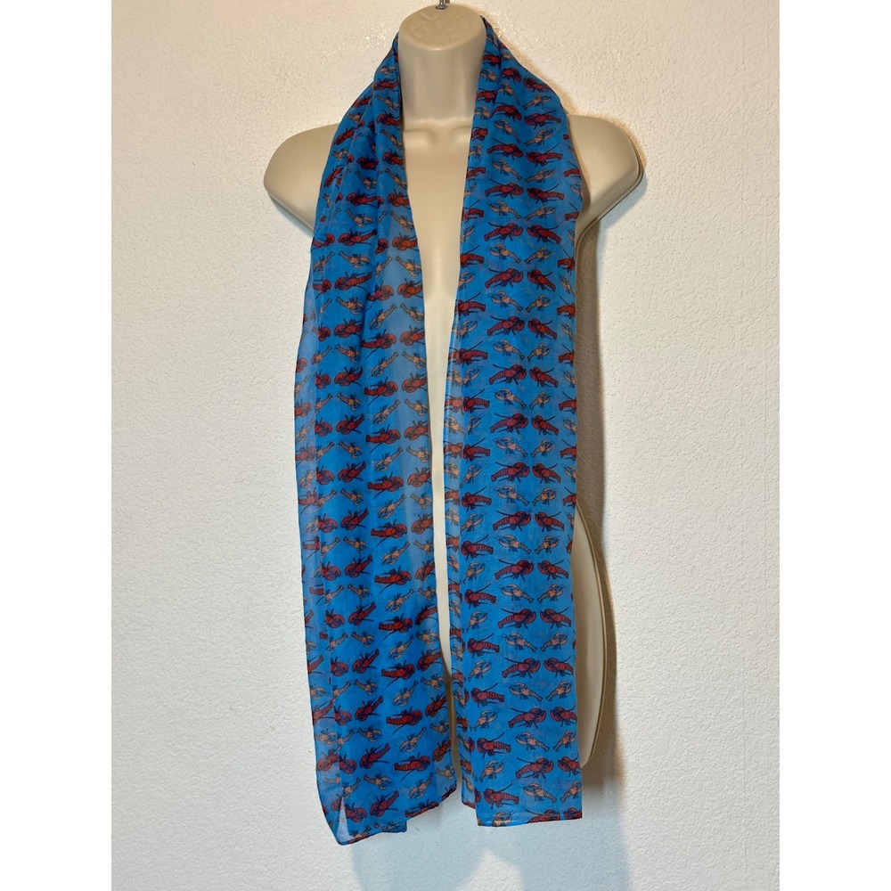 Blue Lobster Print Sheer Scarf Nautical Coastal Summer Wrap Rectangular